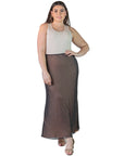 Plus Size Solid Color Sheer Overlay Elastic Waist Dressy Maxi Skirt