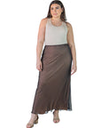 Plus Size Solid Color Sheer Overlay Elastic Waist Dressy Maxi Skirt