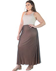 Plus Size Solid Color Sheer Overlay Elastic Waist Dressy Maxi Skirt