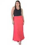 Plus Size Solid Color Sheer Overlay Elastic Waist Dressy Maxi Skirt
