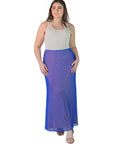 Plus Size Solid Color Sheer Overlay Elastic Waist Dressy Maxi Skirt
