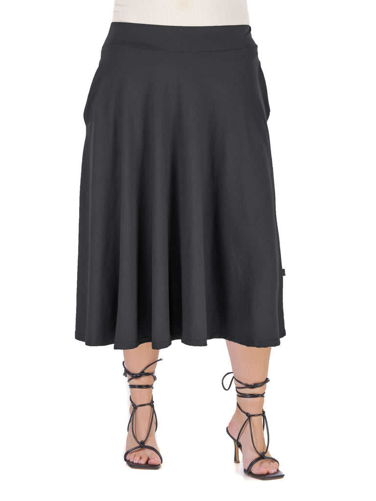 Elastic Waist Pleated Pocket Plus Size Midi Skirt