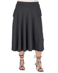 Elastic Waist Pleated Pocket Plus Size Midi Skirt