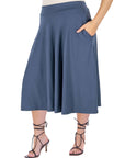 Elastic Waist Pleated Pocket Plus Size Midi Skirt