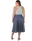 Plus Size Womens Navy Polka Dot Pleated Pocket Midi Skirt