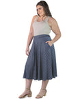 Plus Size Womens Navy Polka Dot Pleated Pocket Midi Skirt