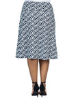 Plus Size Black Geometric Print Comfortable Elastic Waist Knee Length Skirt