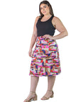 Plus Size Multicolor Abstract Print Elastic Waist Below Knee Length Skirt