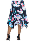 Plus Size Elastic Waist Floral Knee Length Handkerchief Hemline Skirt