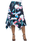Plus Size Elastic Waist Floral Knee Length Handkerchief Hemline Skirt