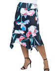 Plus Size Elastic Waist Floral Knee Length Handkerchief Hemline Skirt