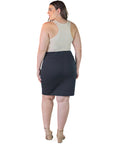 Plus Size Solid Color Elastic Waist Knee Length Pencil Skirt