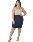 Plus Size Solid Color Elastic Waist Knee Length Pencil Skirt