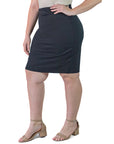 Plus Size Solid Color Elastic Waist Knee Length Pencil Skirt