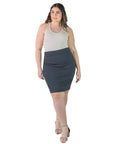 Plus Size Solid Color Elastic Waist Knee Length Pencil Skirt