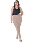 Plus Size Solid Color Elastic Waist Knee Length Pencil Skirt