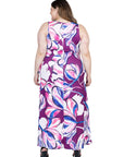 Plus Size Casual Purple Floral Scoop Neck Sleeveless Maxi Dress With Pockets