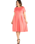 Short Sleeve Plus Size Midi Skater Dress With Pockets