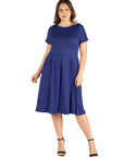 Short Sleeve Plus Size Midi Skater Dress With Pockets