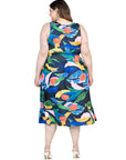 Plus Size Midi Length Multicolor Sleeveless Pleated Pocket Dress