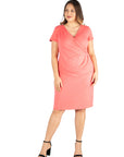 Short Sleeve V Neck Plus Size Faux Wrap Dress