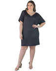 Plus Size Solid Color Loose Fit V Neck T Shirt Style Knee Length Dress