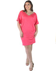 Plus Size Solid Color Loose Fit V Neck T Shirt Style Knee Length Dress