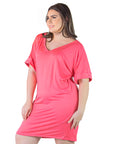 Plus Size Solid Color Loose Fit V Neck T Shirt Style Knee Length Dress