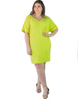 Plus Size Solid Color Loose Fit V Neck T Shirt Style Knee Length Dress