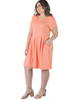 Plus Size Scoop Neck Knee Length Pleated Pocket Dress