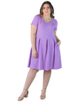 Plus Size Scoop Neck Knee Length Pleated Pocket Dress
