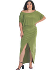 Boat Neck Batwing Sleeve Slit Plus Size Maxi Dress