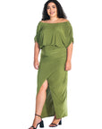 Boat Neck Batwing Sleeve Slit Plus Size Maxi Dress
