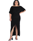 Boat Neck Batwing Sleeve Slit Plus Size Maxi Dress
