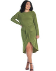 Long Sleeve Dressy Tulip Skirt Knee Length Plus Size Dress