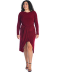 Long Sleeve Dressy Tulip Skirt Knee Length Plus Size Dress
