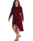 Long Sleeve Dressy Tulip Skirt Knee Length Plus Size Dress