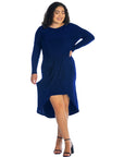 Long Sleeve Dressy Tulip Skirt Knee Length Plus Size Dress
