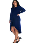 Long Sleeve Dressy Tulip Skirt Knee Length Plus Size Dress