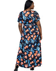 Plus Size Black Floral V Neck Belted High Low Faux Wrap Dress