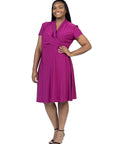 Plus Size Short Sleeve Knee Length V Neck Rouched Wrap Dress