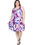 Plus Size Purple Floral Sleeveless Knee Length Tank Swing Dress