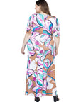 Plus Size Pink Floral Elbow Sleeve Casual A Line Maxi Dress