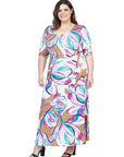 Plus Size Pink Floral Elbow Sleeve Casual A Line Maxi Dress
