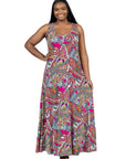 Plus Size Pink Paisley Print Scoop Neck A Line Sleeveless Maxi Dress