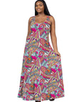 Plus Size Pink Paisley Print Scoop Neck A Line Sleeveless Maxi Dress