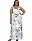 Plus Size Pastel Floral Scoop Neck A Line Sleeveless Maxi Dress