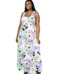 Plus Size Pastel Floral Scoop Neck A Line Sleeveless Maxi Dress