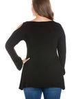 Long Sleeve Plus Size Criss Cross Cold Shoulder Top