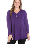 Flared Long Sleeve Plus Size Henley Tunic Top